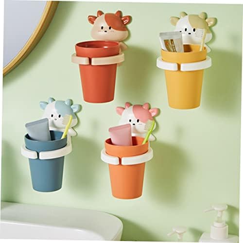 LIFKOME Cartoon Cow Toothbrush Cup - Easy Install Safe Compact for Boys Girls