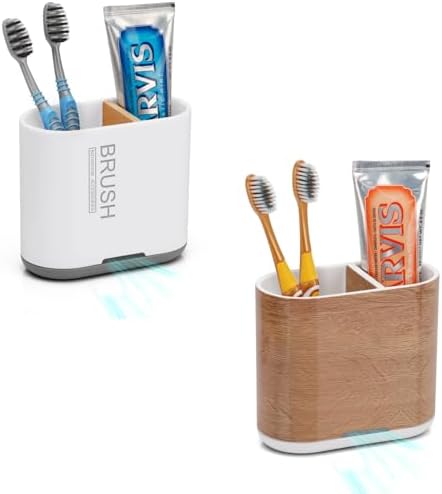 Chintu 2 Slots Electric Toothbrush Holder Storage Caddy - White with Wood Grain