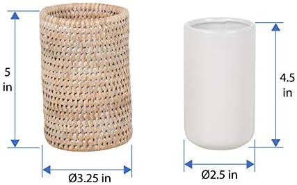 Natural Rattan Bath Holder Ceramic Dish 10 Oz