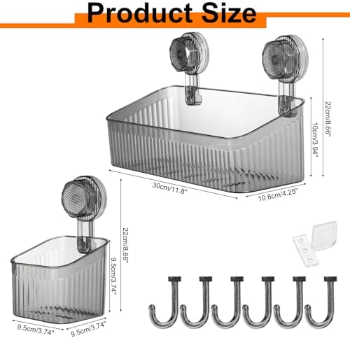 Uxcell 1Set Suction Cup Shower Caddy with Hooks Grey