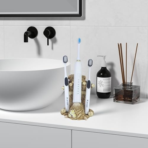 5-Inch Resin Toothbrush Holder with Antique Carved Design