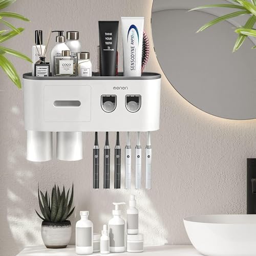 MDAKEGO Wall-Mounted Toothbrush Holder Toothpaste Squeezer Kit