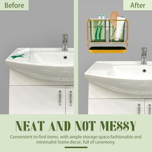 2-Cup Metal Toothbrush Holder Set with Drainage and Organizer