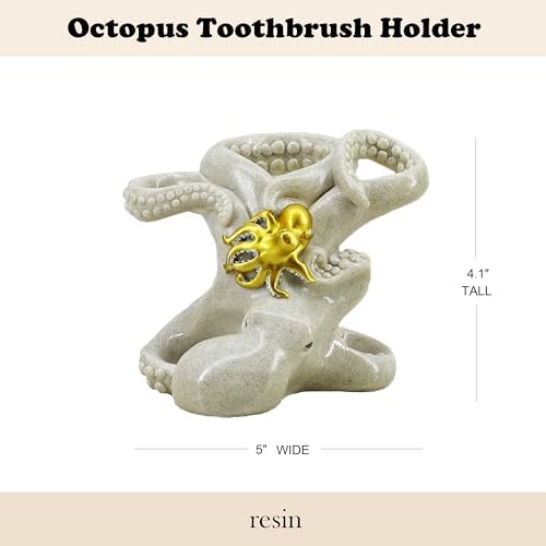 5-inch Gold Octopus Toothbrush Holder - Suction-Cup Bathroom Organizer