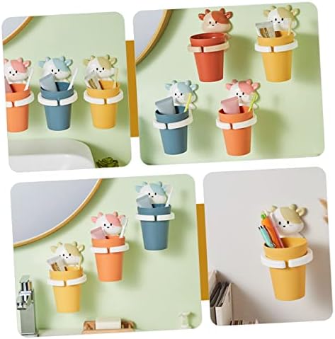Cartoon Cow Toothbrush Holder for Kids Wall-Mounted