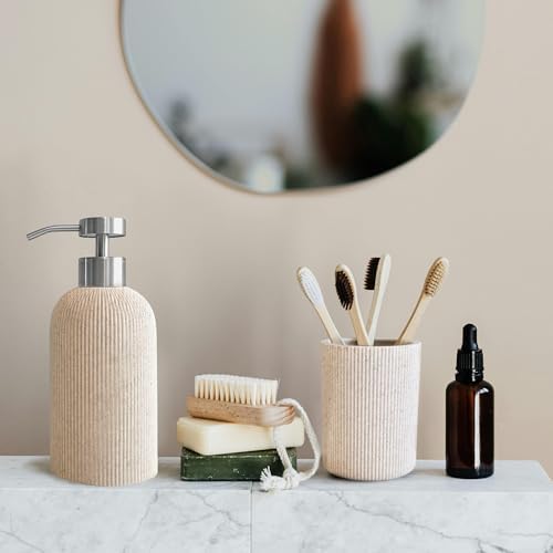 Elegant Sand Beige Toothbrush Holder Boho Farmhouse Style for Bathroom Countertops