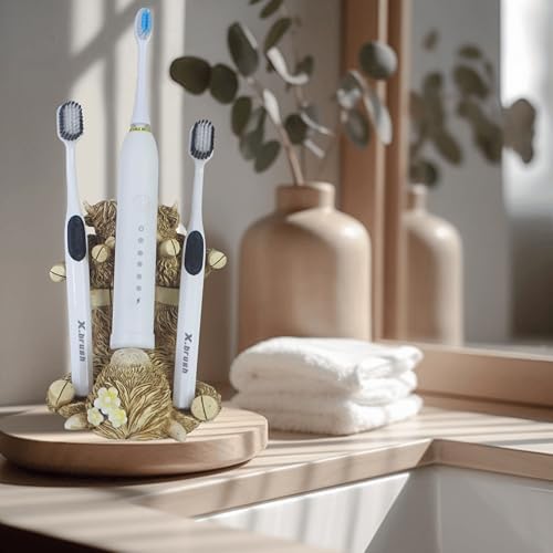 5-Inch Resin Toothbrush Holder with Antique Carved Design