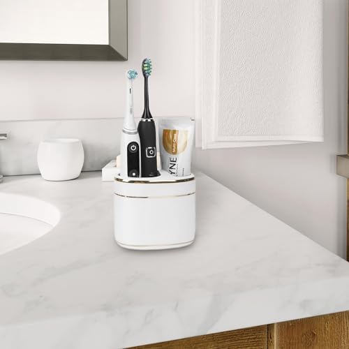 Modern Ceramic Toothbrush Holder with Gold Trim