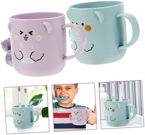 Unomor 2Pcs Cute Bear Shape Toothbrush Rinsing Cups
