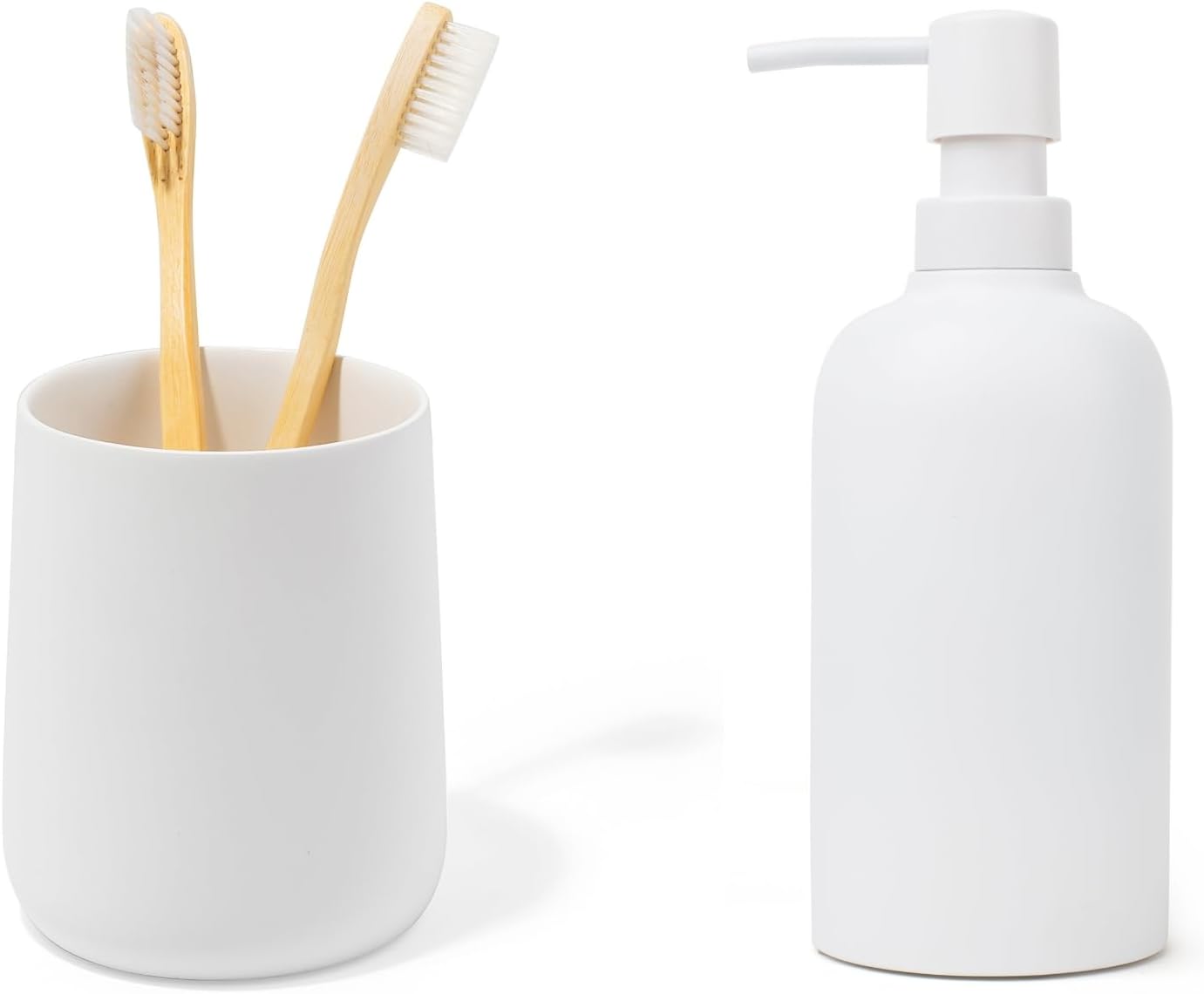 Matte White Toothbrush Holder and Soap Dispenser Set