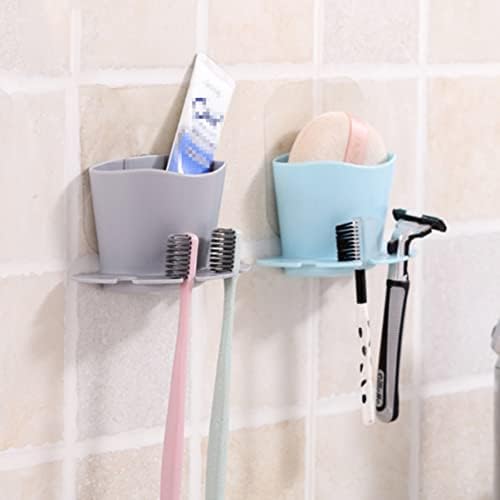 Bathroom Toothbrush Holder with Suction Cup and Storage Cup