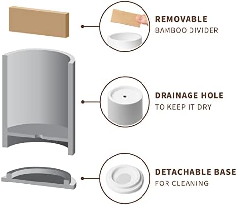 Premium White Plastic Toothbrush Holder with Concrete Base and Bamboo Divider