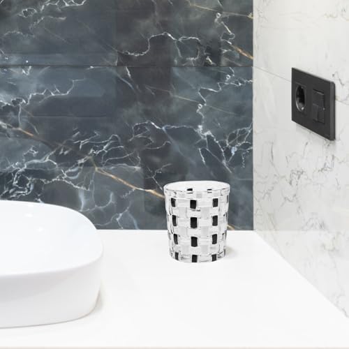 HOLIDYOYO Black White Checkerboard Glass Mouthwash Toothbrush Travel Holder