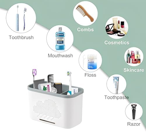 3 Slots Toothbrush Holder with Drainage and Storage