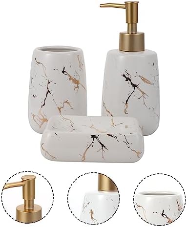 GLEAVI 3Pcs Marble Bathroom Toothbrush Holder Soap Dish Lotion Bottle Set