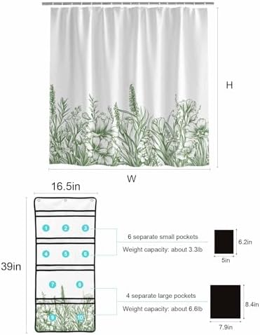 ZFUNCING Shower Curtain Set with Mesh Organizer and Hooks