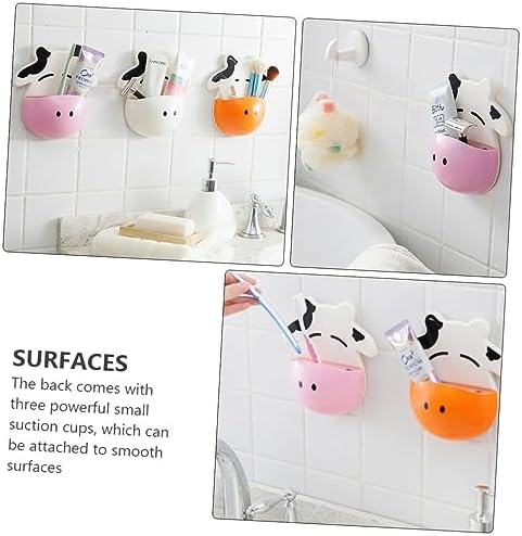 3-Piece Cartoon Cow Suction Cup Toothbrush Holder