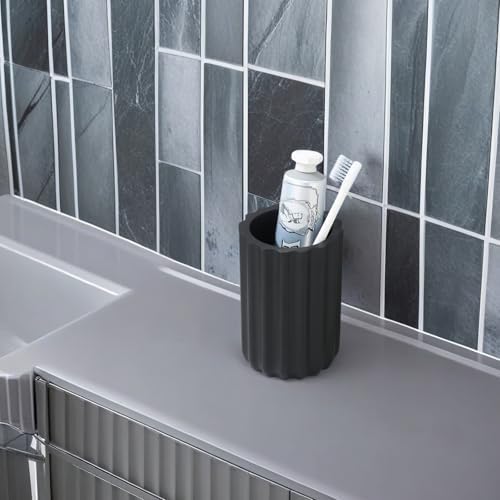 Kmeino Matte Black Bath Organizer for Toothbrushes Makeup