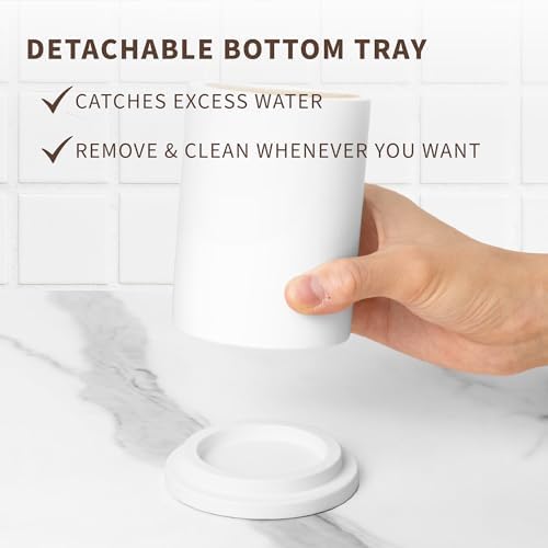 Premium White Plastic Toothbrush Holder with Concrete Base and Bamboo Divider