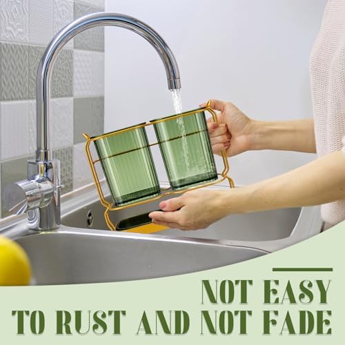 2-Cup Metal Toothbrush Holder Set with Drainage and Organizer