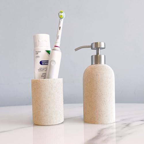 Elegant Sand Beige Toothbrush Holder Boho Farmhouse Style for Bathroom Countertops
