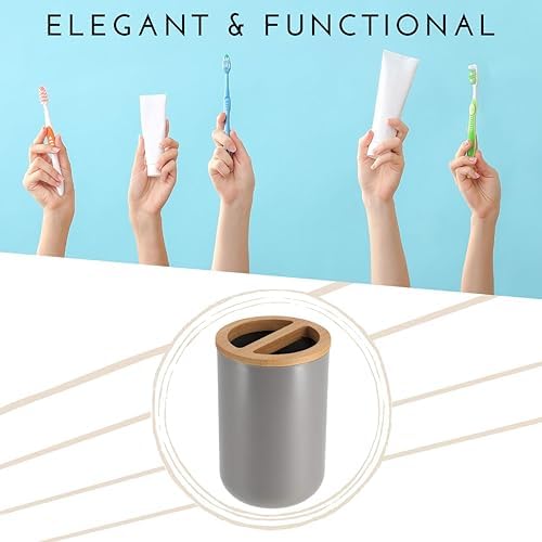 Gray Toothbrush Toothpaste Organizer with Bamboo Top - Chic Bathroom Organizer
