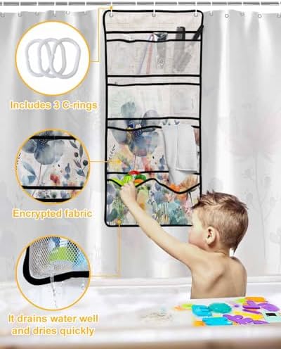 10-Pocket Hanging Shower Organizer with Watercolor Design