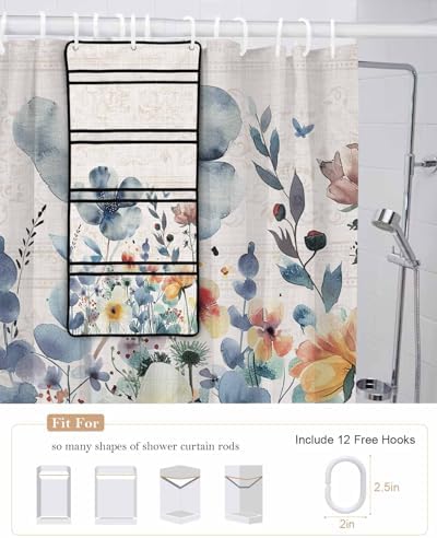 10-Pocket Hanging Shower Organizer with Watercolor Design