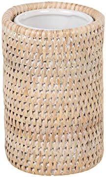 Natural Rattan Bath Holder Ceramic Dish 10 Oz