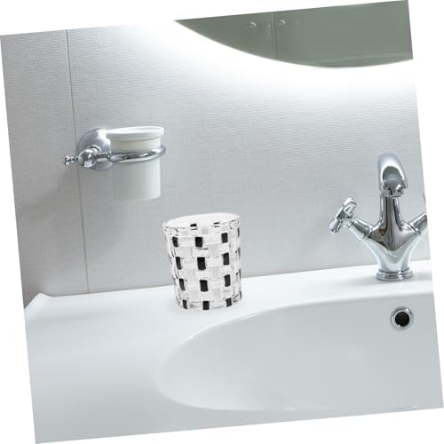 Elegant Glass Toothbrush Holder - Black and White Checkered Design