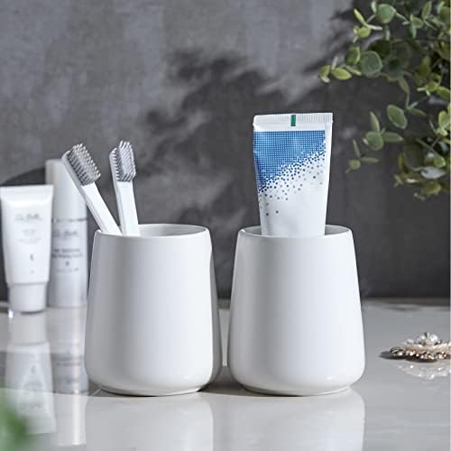 Elegant White Ceramic Toothbrush Holder Set for Bathroom Bedroom