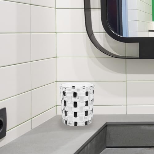 HOLIDYOYO Black White Checkerboard Glass Mouthwash Toothbrush Travel Holder