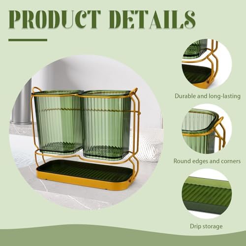 2-Cup Metal Toothbrush Holder Set with Drainage and Organizer
