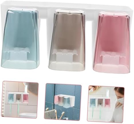 Bathroom Toothbrush Holder Set With 3 Cups And Toothpaste Rack