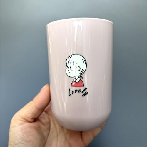 Cute Pattern Toothbrush Cup 2Pcs - Pink Grey