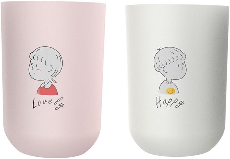Cute Pattern Toothbrush Cup 2Pcs - Pink Grey