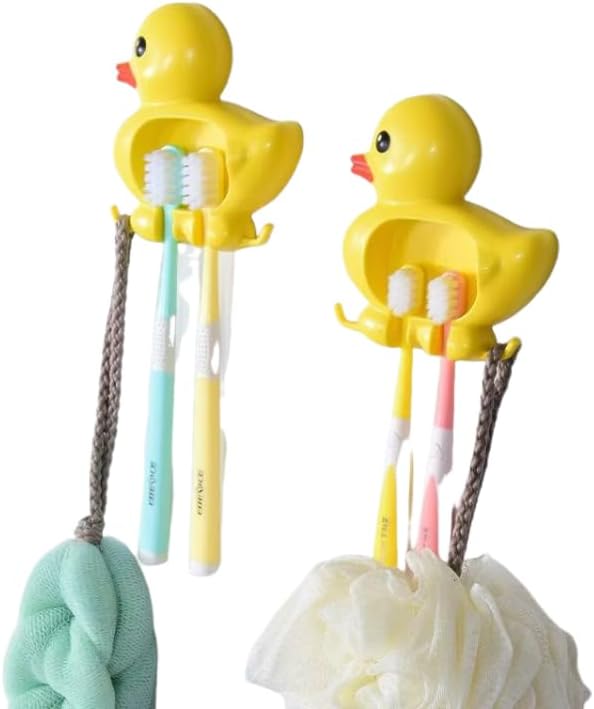 Get Organized with 2 Adorable Yellow Ducky Toothbrush Holders
