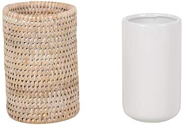 Natural Rattan Bath Holder Ceramic Dish 10 Oz
