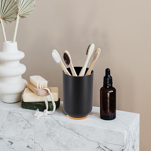 EVIDECO Bamboo Vanity Tumbler Black - Space-Saving Eco-Friendly Toothbrush Holder