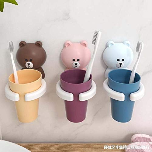 Traceless Suction Wall-Mounted Kids Toothbrush Holder Blue Rabbit Cartoon Brushing Cup