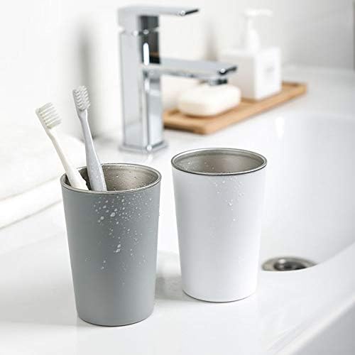 Stainless Steel Mouthwash Toothbrush Holder Simple Elegant Design Includes 2-Piece Set GrayWhite