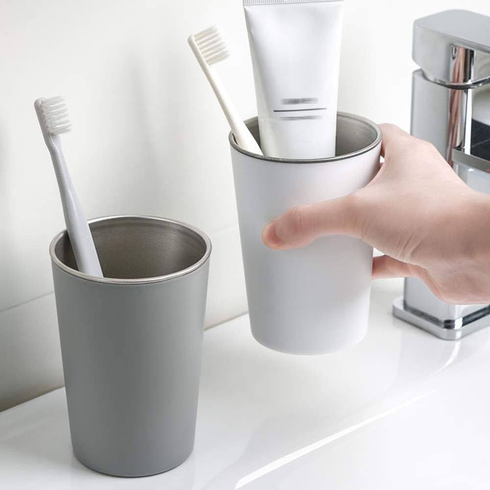Stainless Steel Mouthwash Toothbrush Holder Simple Elegant Design Includes 2-Piece Set GrayWhite