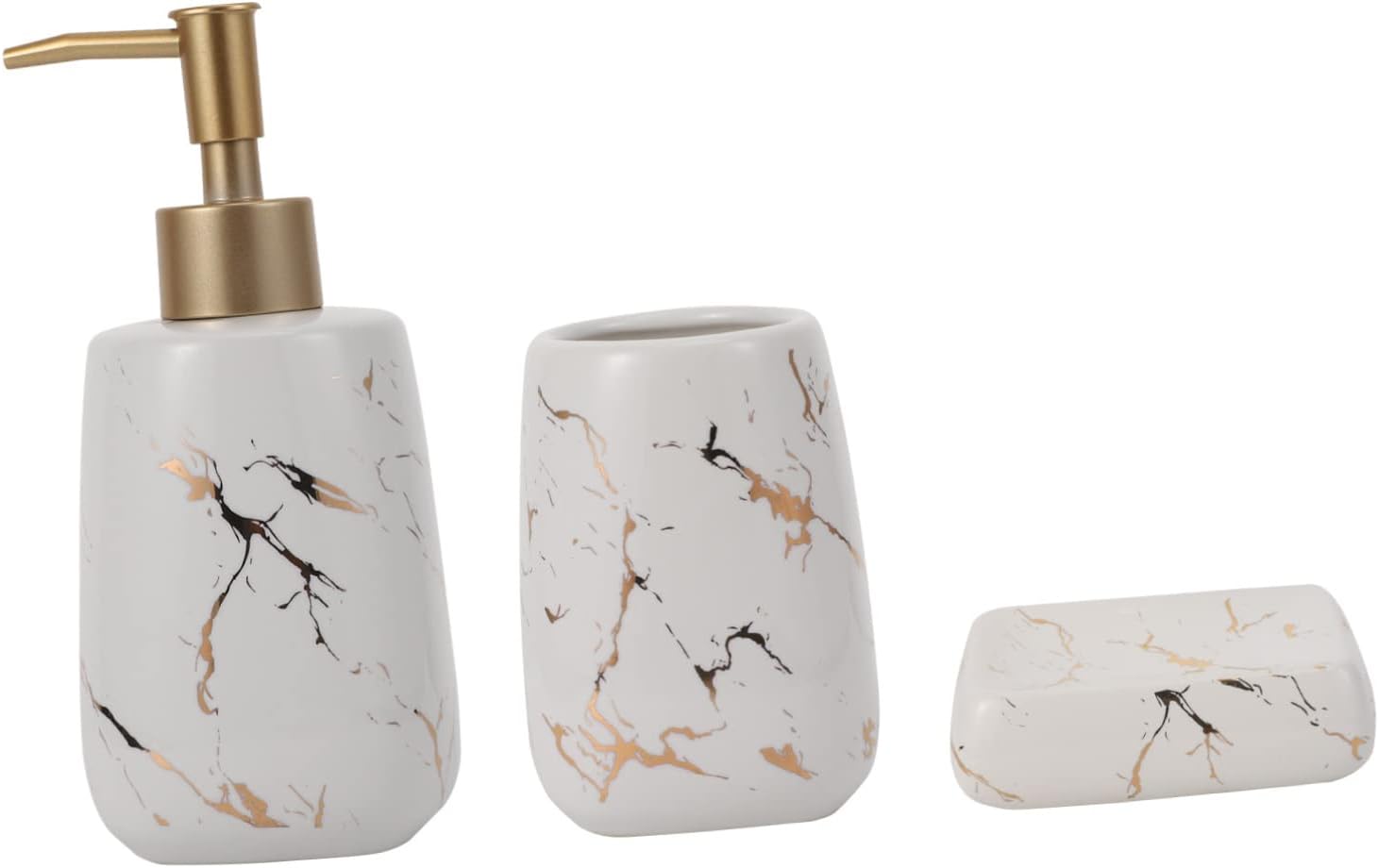 GLEAVI 3Pcs Marble Bathroom Toothbrush Holder Soap Dish Lotion Bottle Set