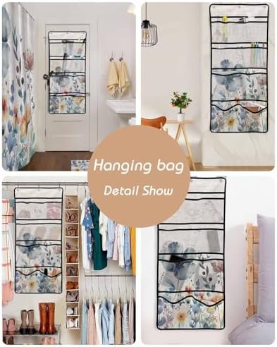 10-Pocket Hanging Shower Organizer with Watercolor Design