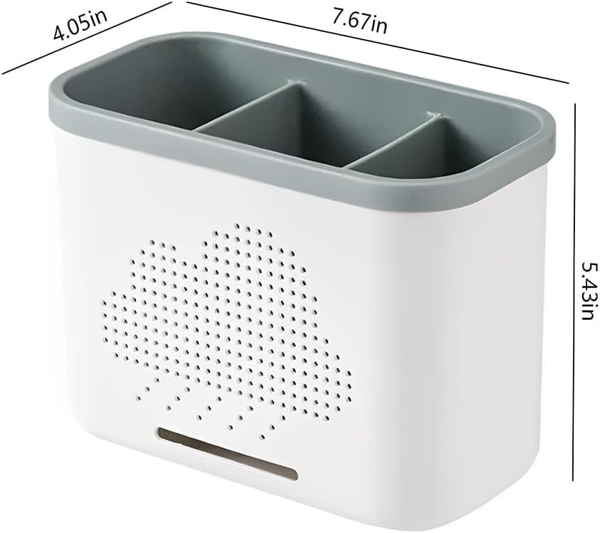 3 Slots Toothbrush Holder with Drainage and Storage