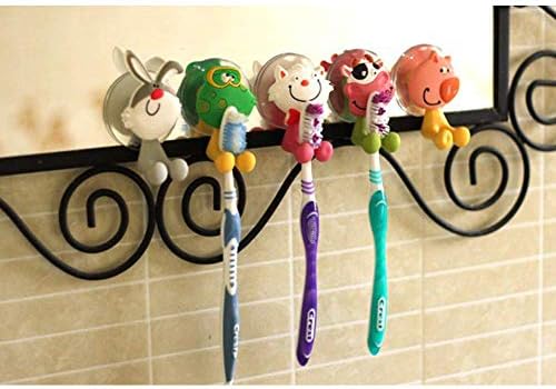 5PCS Cute Cartoon Animal Toothbrush Holders Wall-Mounted Set for Kids