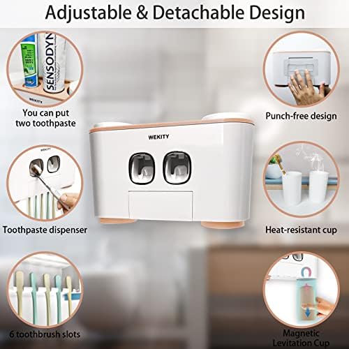 Wekity Multi-Functional Toothbrush Holder with 5 Slots and 4 Cups