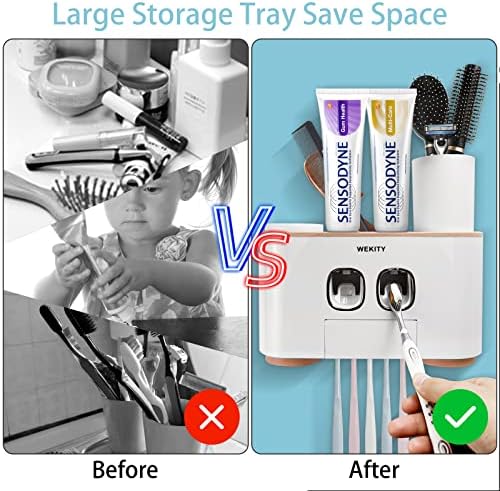 Wekity Multi-Functional Toothbrush Holder with 5 Slots and 4 Cups