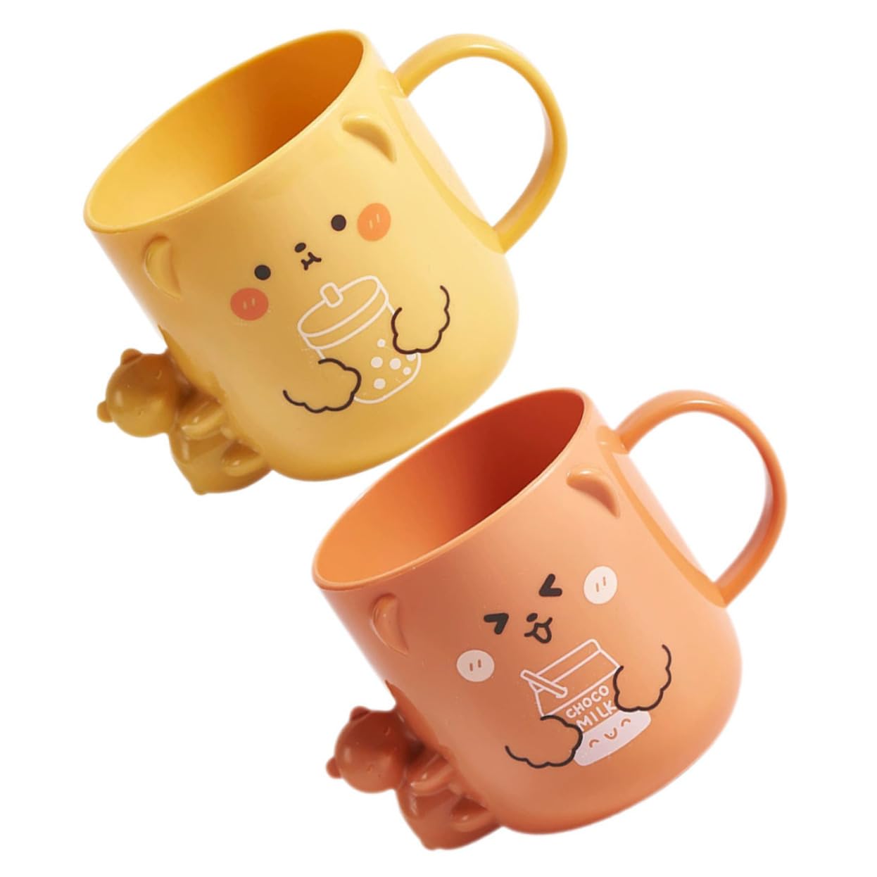 Homoyoyo 2Pcs Cartoon Plastic Mouthwash Cup for Bear Shaped Toothbrush Dispenser