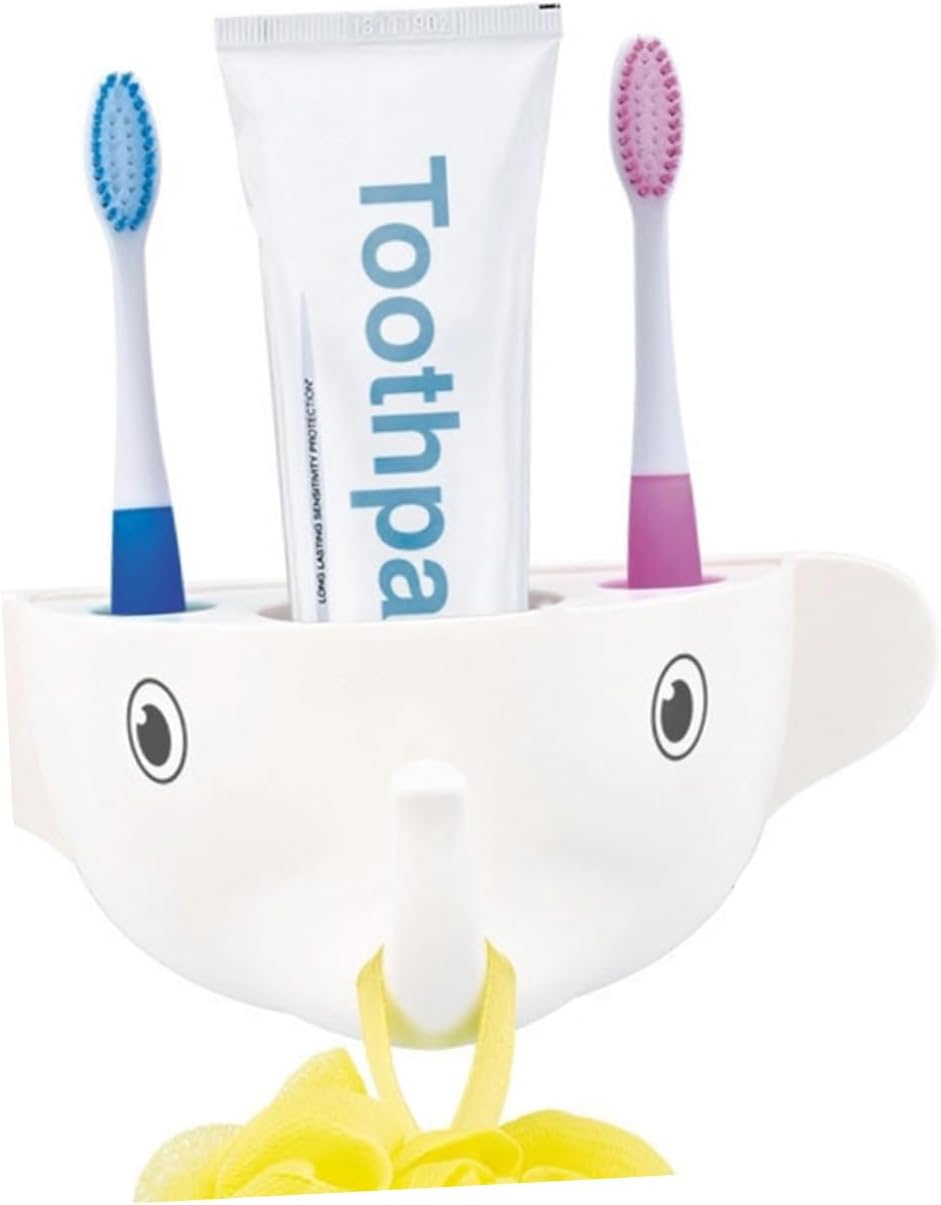 Cartoon Elephant Toothbrush Organizer - Mountable Bathroom Holder for Kids Adults